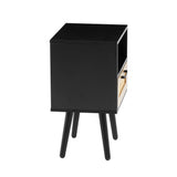 15.75" Rattan End table with drawer and solid wood legs Modern nightstand side table for living room black - V.I.P Digital Presence