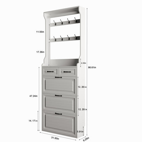 NEW White color shoe cabinet with 3 doors 2 drawers with hanger,PVC door with shape ,large space for storage - V.I.P Digital Presence