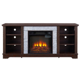 18 inch cherry colored fireplace with open entertainment console space, 58.31 inches wide, 15.39 inches deep, and 26.06 inches h - V.I.P Digital Presence