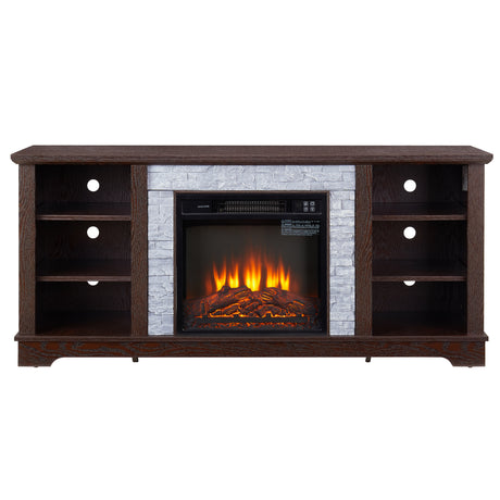 18 inch cherry colored fireplace with open entertainment console space, 58.31 inches wide, 15.39 inches deep, and 26.06 inches h - V.I.P Digital Presence