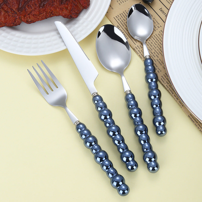 304 stainless steel knife and fork spoon creative pearl ceramic handle tableware western steak knife and fork dessert spoon - V.I.P Digital Presence