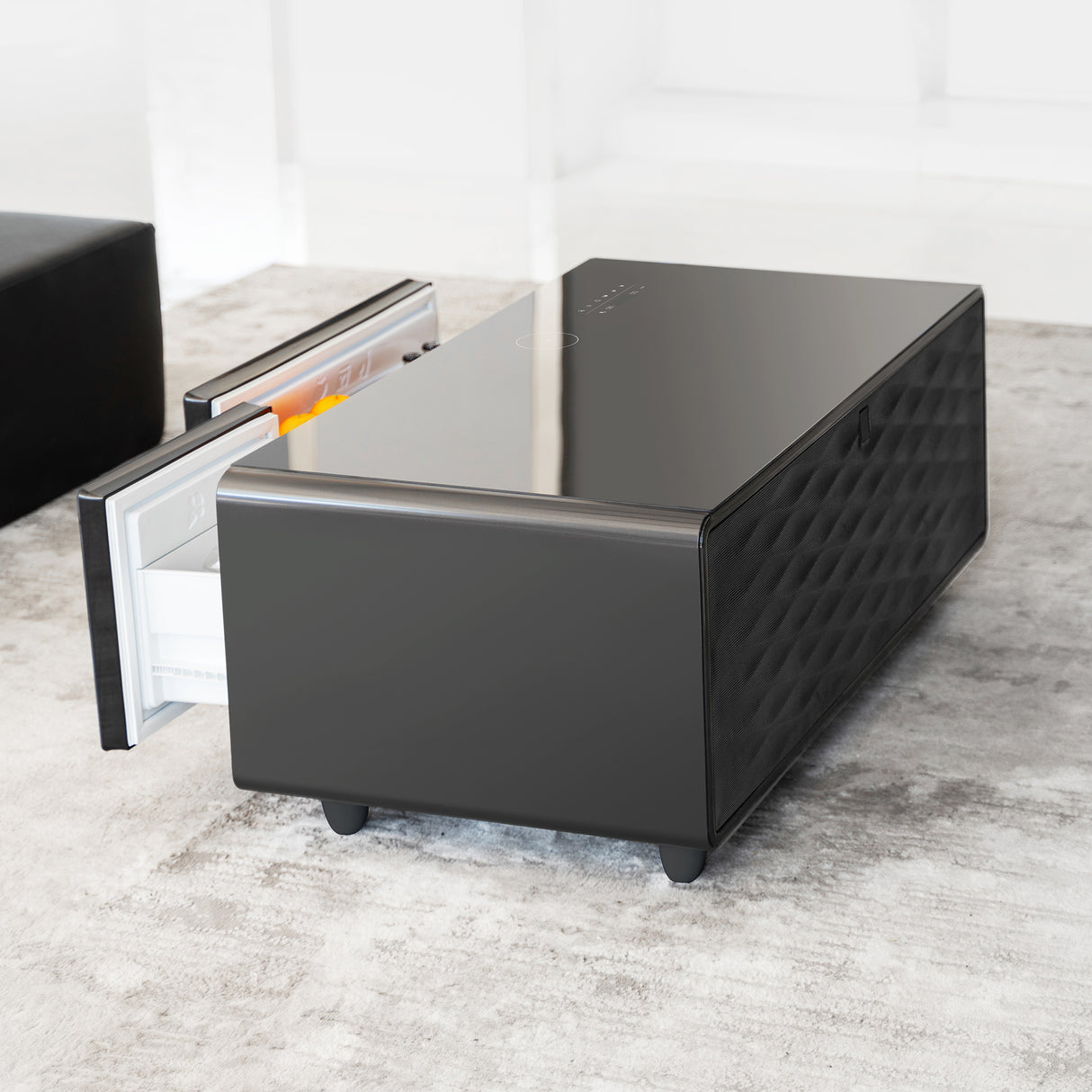 Modern Smart Coffee Table with Built-in Fridge, Bluetooth Speaker, Wireless Charging, Touch Control Panel, USB Interface Black - V.I.P Digital Presence