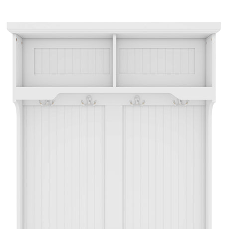 Hall Tree with Storage Shoe Bench for Entryway and Hallway, 4-in-1 Design Coat Racks with 4 Hooks for Living Room, White - V.I.P Digital Presence