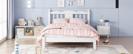 Twin Bed with Column-Decoration Headboard, with Bed Slats,White - V.I.P Digital Presence