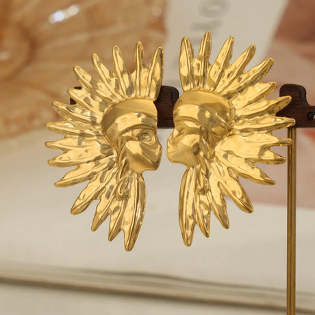 Geometric jewelry with wrinkled texture Indian style design titanium steel gold-plated earrings - V.I.P Digital Presence