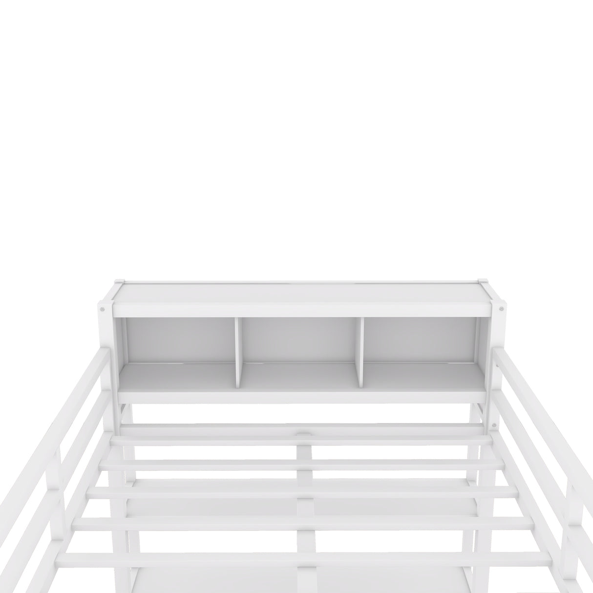 Metal loft bed with wardrobe and L-shaped desk, full-size loft bed with storage cabinet and shelf, white - V.I.P Digital Presence