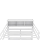 Metal loft bed with wardrobe and L-shaped desk, full-size loft bed with storage cabinet and shelf, white - V.I.P Digital Presence