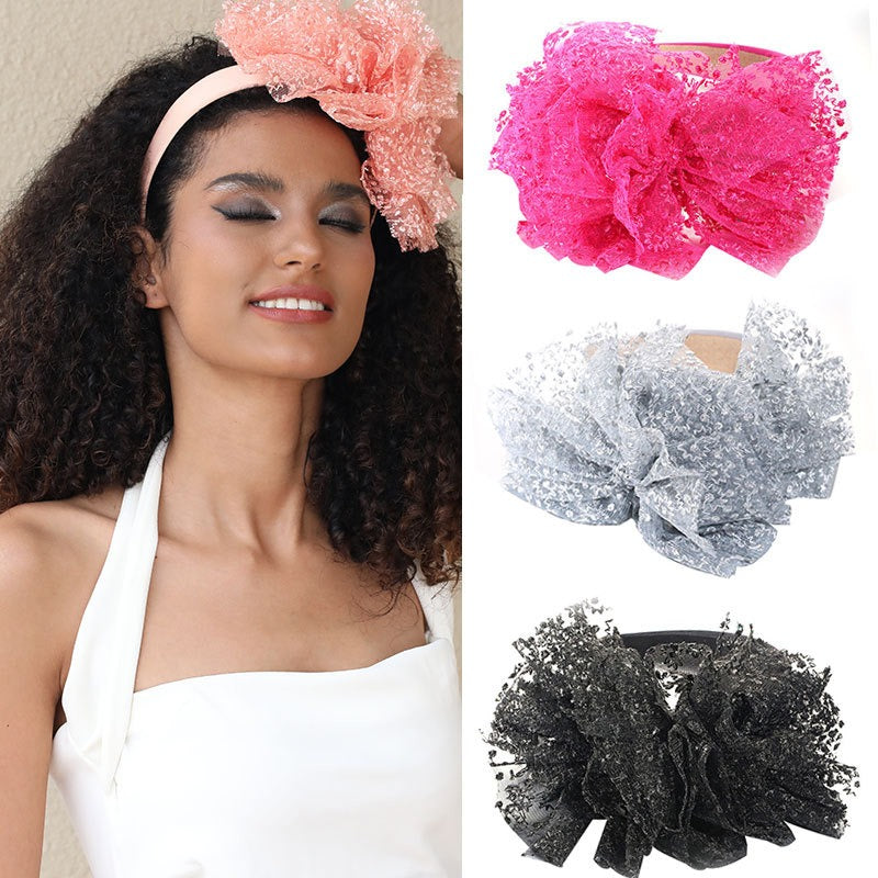 Fashionable lace embroidered polka dot oversized bow headband - V.I.P Digital Presence