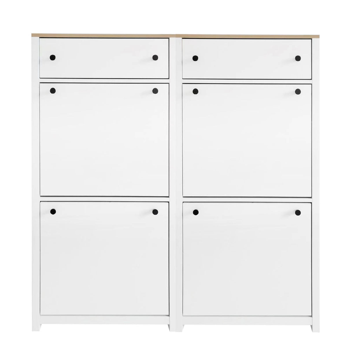ONTREND ultra-thin shoe cabinet set with 4 flip drawers and adjustable panel top shoe rack, white - V.I.P Digital Presence