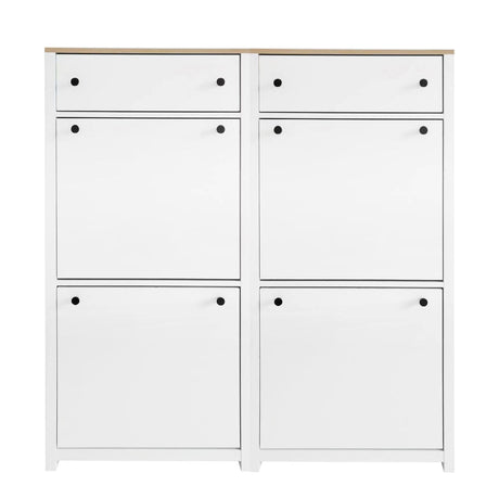 ONTREND ultra-thin shoe cabinet set with 4 flip drawers and adjustable panel top shoe rack, white - V.I.P Digital Presence