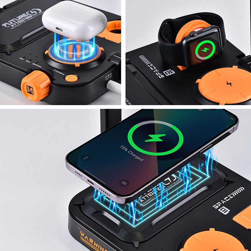 Luz nocturna de carga inalámbrica multifuncional, auricular para teléfono móvil, reloj, cargador tres en uno, mesa de cama, escritorio, lámpara de mesa pequeña