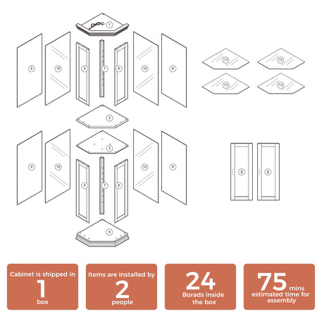 Corner Curio cabinet with lights, adjustable tempered glass frame, display cabinet, cherry color (excluding E26 light bulbs) - V.I.P Digital Presence