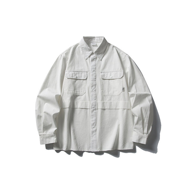Splicing workwear long sleeved shirt men's loose casual shirt - V.I.P Digital Presence
