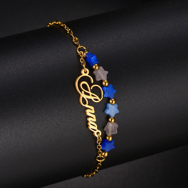 DIY letter bracelet personality cat's eye stone five-pointed star double-layer stacking hand jewelry bracelet - V.I.P Digital Presence