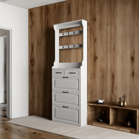 NEW White color shoe cabinet with 3 doors 2 drawers with hanger,PVC door with shape ,large space for storage - V.I.P Digital Presence