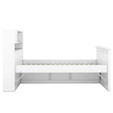 Twin Size Captain Platform Bed Frame with Storage Bookcases and Shelves,Four Drawers,White - V.I.P Digital Presence