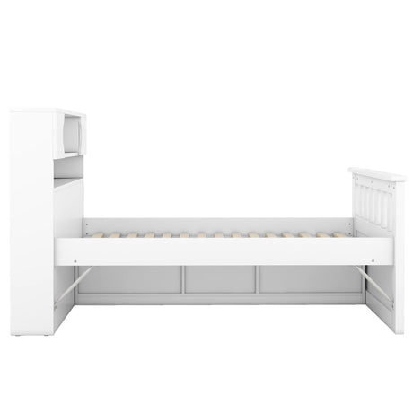Twin Size Captain Platform Bed Frame with Storage Bookcases and Shelves,Four Drawers,White - V.I.P Digital Presence