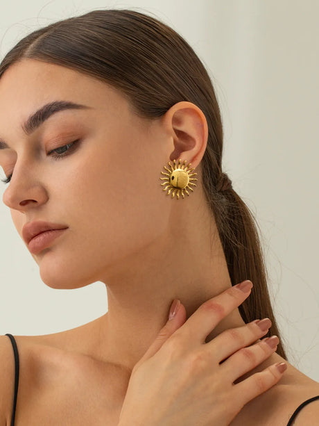 18K Gold-Plated Stainless Steel Sun Stud Earrings - V.I.P Digital Presence