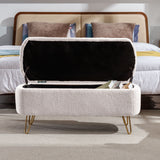 Ivory White Storage Ottoman Bench for End of Bed Gold Legs - V.I.P Digital Presence