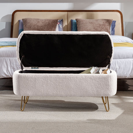 Ivory White Storage Ottoman Bench for End of Bed Gold Legs - V.I.P Digital Presence
