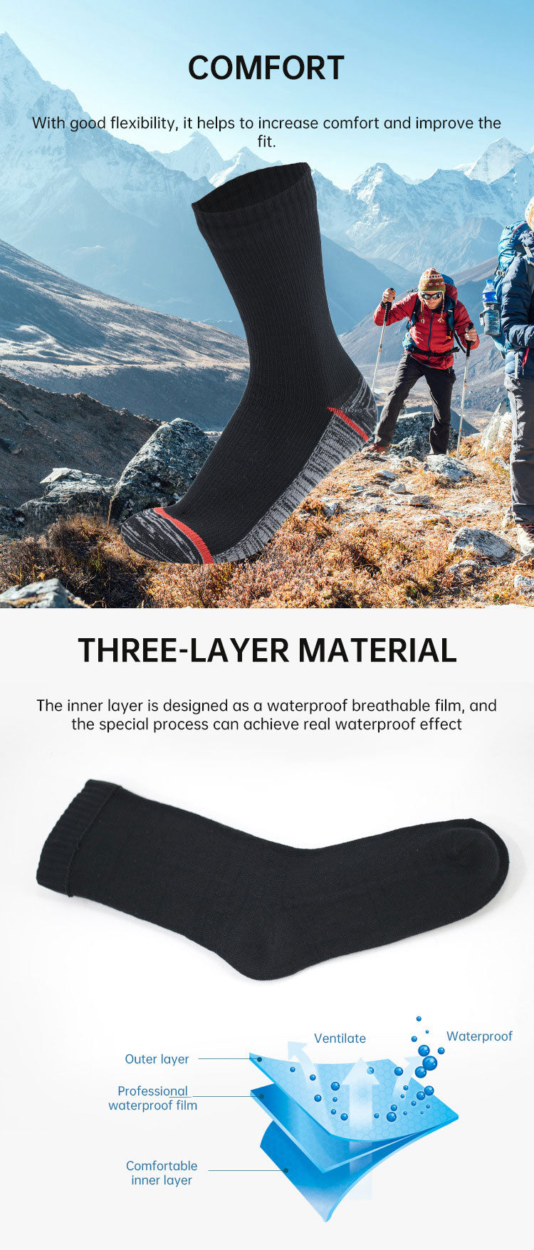 Calcetines impermeables, transpirables, para exteriores, impermeables, para senderismo, vadeo, acampada, esquí de invierno, para montar a caballo, para nieve, cálidos e impermeables.