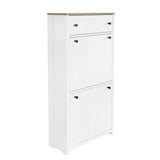 ONTREND ultra-thin shoe cabinet set with 4 flip drawers and adjustable panel top shoe rack, white - V.I.P Digital Presence