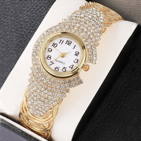 Fashion New Cross border Personality Trend Versatile Women's Diamond Bracelet Quartz Watch Necklace Ring Earring Set - V.I.P Digital Presence