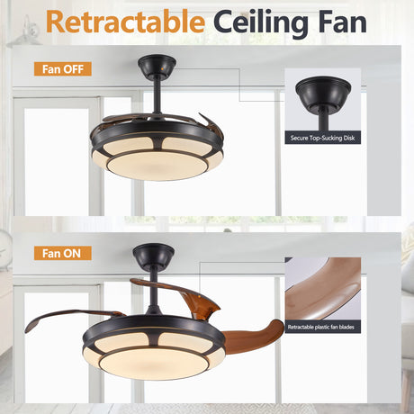 Modern Minimalist Invisible Ceiling Fan Light - Retractable Fan With LED Fixtures - For Living Room, Bedroom and Dining room - V.I.P Digital Presence