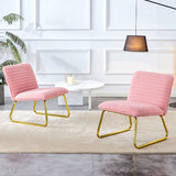 Modern minimalist pink plush fabric single person sofa chair with golden metal legs