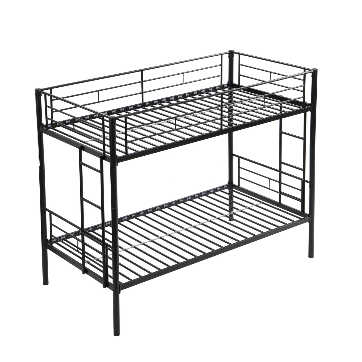 Double decker bed, size above twin bed, with 2 ladders and full-length guardrail, metal, storage space, black - V.I.P Digital Presence