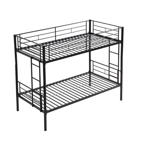 Double decker bed, size above twin bed, with 2 ladders and full-length guardrail, metal, storage space, black - V.I.P Digital Presence