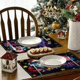 Christmas table mat with white linen starry sky and Santa Claus print - V.I.P Digital Presence