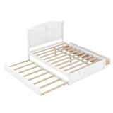 Wood Queen Size Platform Bed with Twin Size Trundle and 2 Drawers White