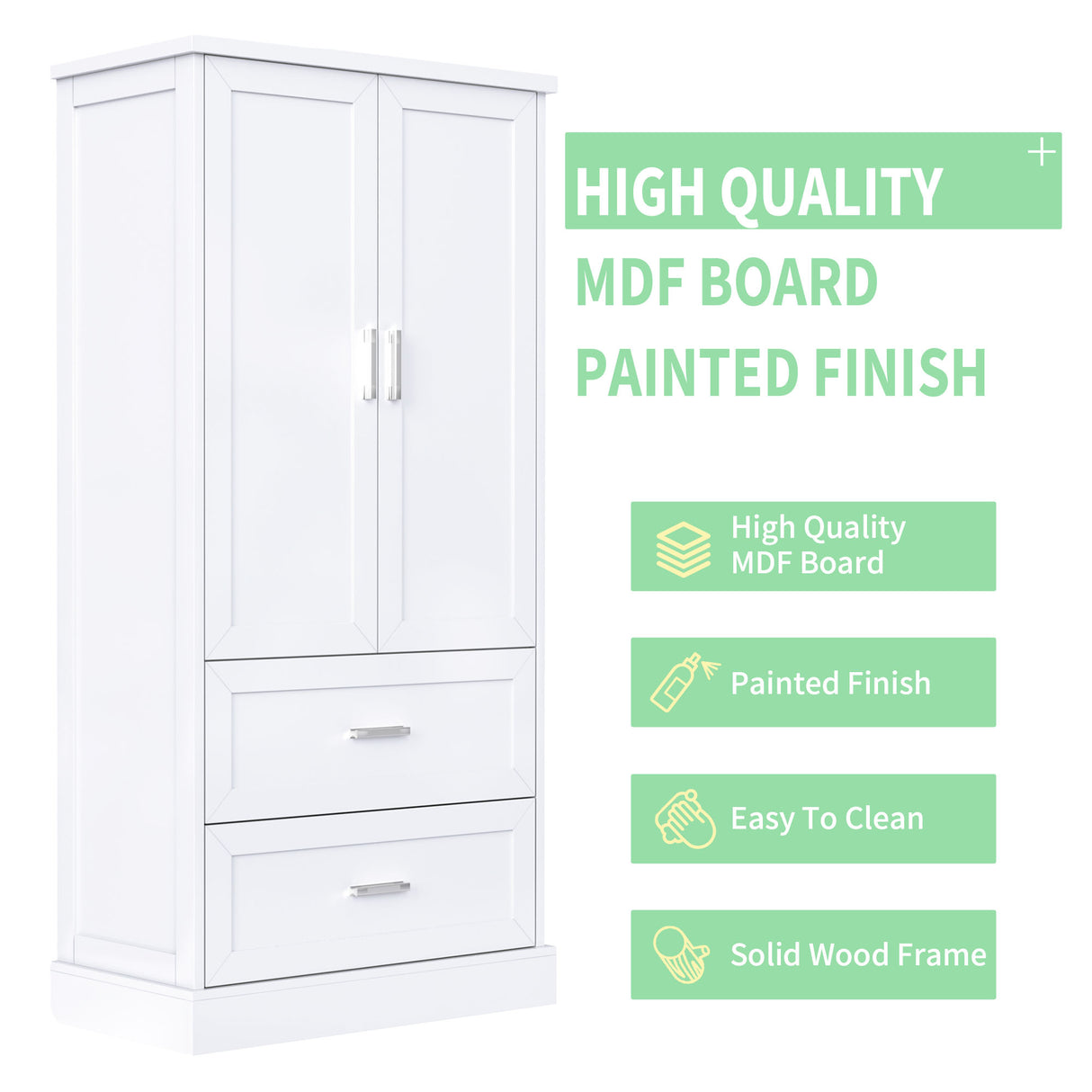 Tall Bathroom Storage Cabinet, Cabinet with Two Doors and Drawers, Adjustable Shelf, MDF Board, White - V.I.P Digital Presence