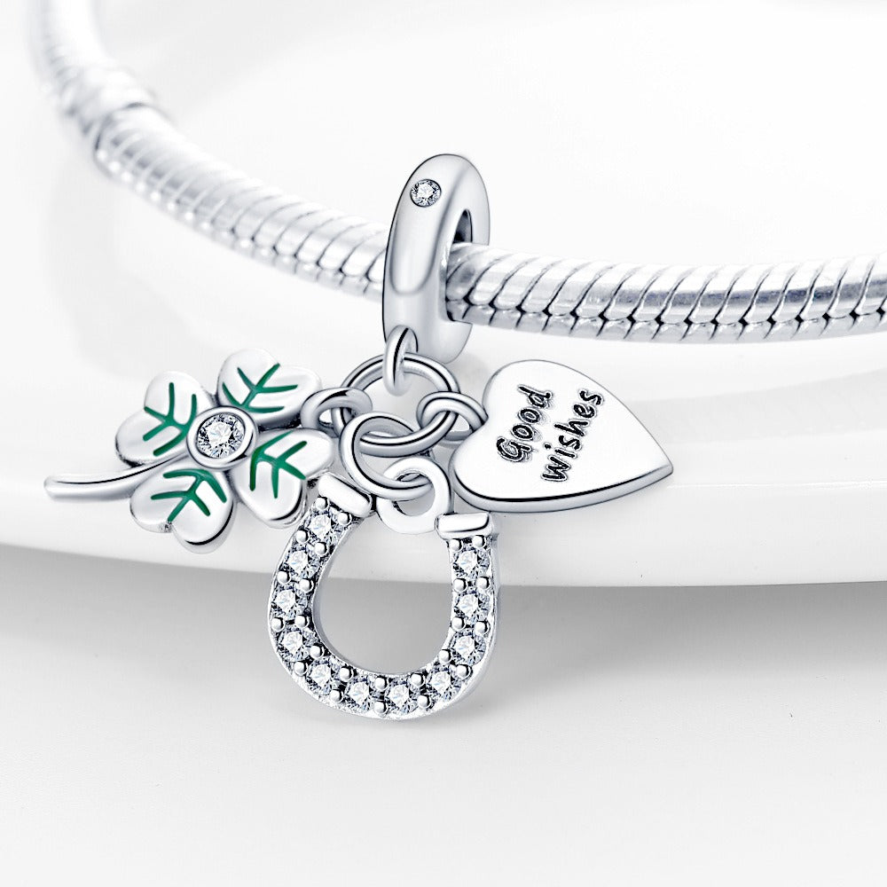 U-shaped Horseshoe Clover Wishing Tree Pendant Copper Silver Plated DIY Jewelry - V.I.P Digital Presence