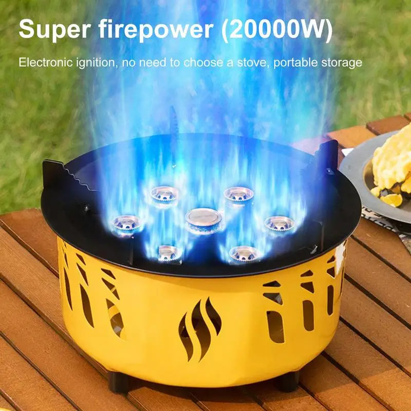 Estufa de gas portátil de 7 núcleos para acampar, con potente potencia de fuego, bolsa de transporte, ideal para acampar al aire libre, senderismo y pesca.