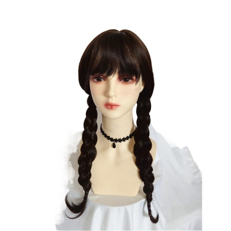 Addams Family Animated Wig Black Double Ponytail Braid Wig - V.I.P Digital Presence