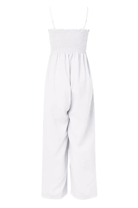 Smocked Spaghetti Strap Wide Leg Jumpsuit - V.I.P Digital Presence