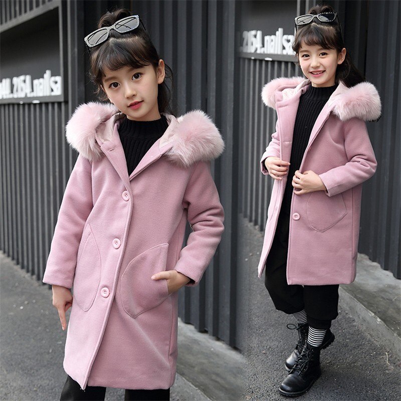 Ropa con capucha de manga larga para niñas, cortavientos, primavera, otoño e invierno, abrigo de lana, chaqueta para niños, prendas de vestir exteriores para bodas, parka 