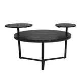Modern coffee table with two display shelves, Black Faux marble surfaces, Tripod-inspired base,Rounded tabletop edges - V.I.P Digital Presence