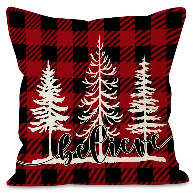 Christmas Pillowcase Linen Red Black Checkered Letter Printed Pillow Cover Holiday Living Room Decoration - V.I.P Digital Presence