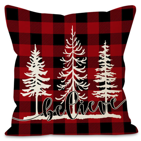 Christmas Pillowcase Linen Red Black Checkered Letter Printed Pillow Cover Holiday Living Room Decoration - V.I.P Digital Presence