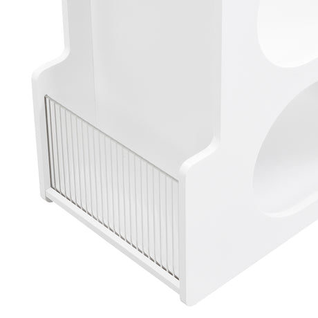 Stylish mobile desk with lockable wheels, white bedside table with 5mm thick grooved tempered glass and gold round bars - V.I.P Digital Presence