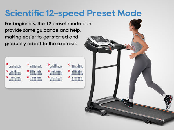 Home folding treadmill with pulse sensor, 2.5-horsepower silent brushless motor, 3-level tilt, 12 preset programs - V.I.P Digital Presence