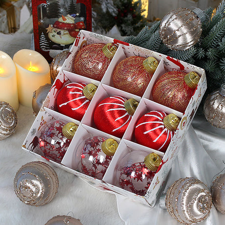 Christmas balls, silk balls, winding balls, painted balls, 8cm, 9pcs, boxed Christmas decorations - V.I.P Digital Presence