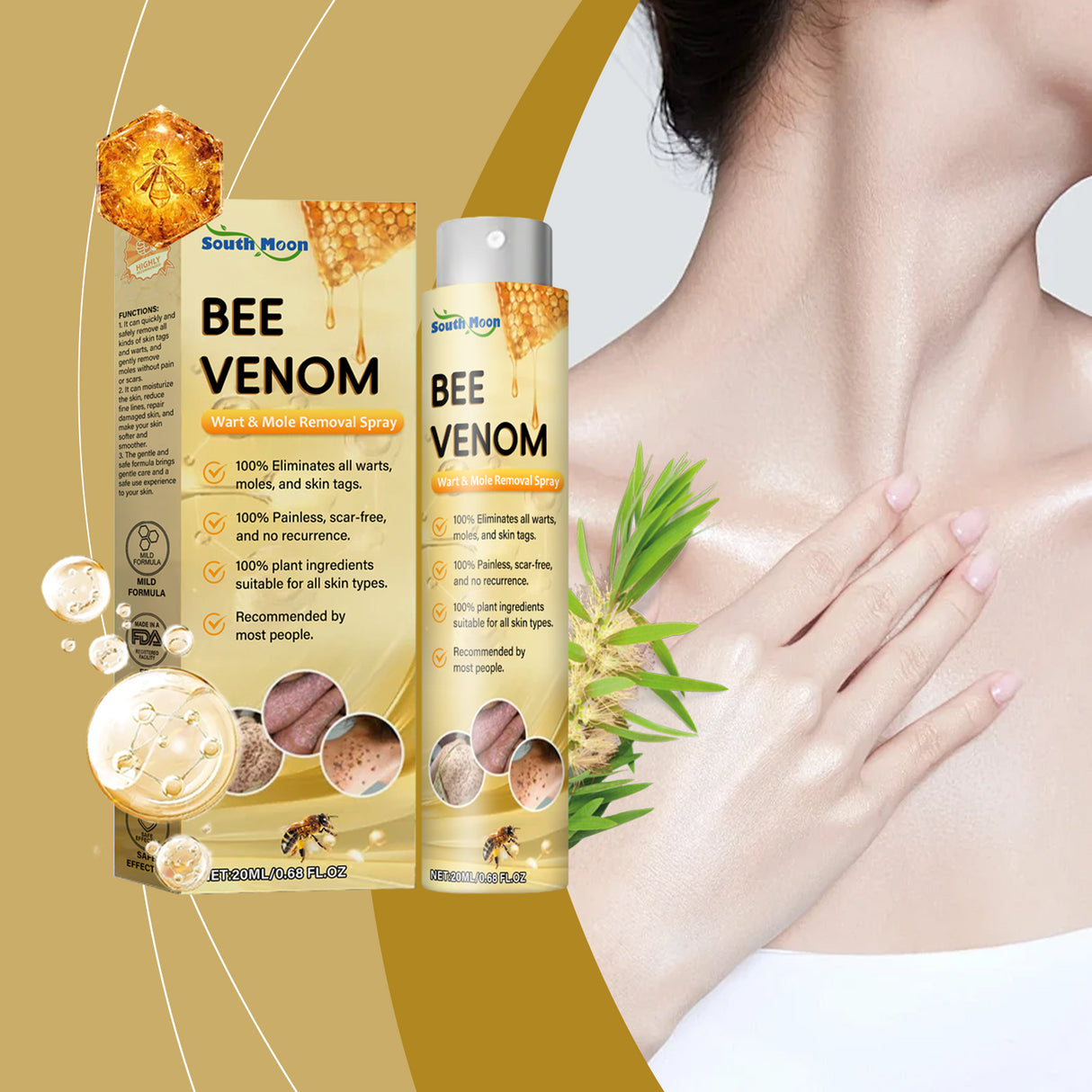 Bee Venom Wart & Mole Removal Spray, Gentle Cleansing Skin Moisturizing Moisturizing Smooth Skin Care - V.I.P Digital Presence
