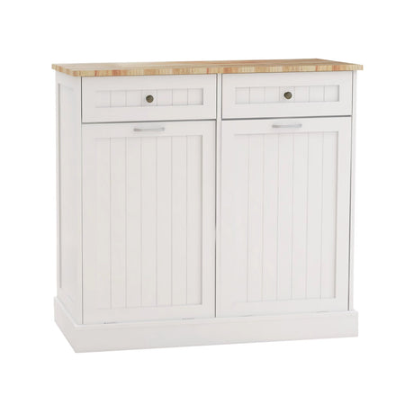 Two Drawers and Two-Compartment Tilt-Out Trash Cabinet Kitchen Trash Cabinet-White - V.I.P Digital Presence
