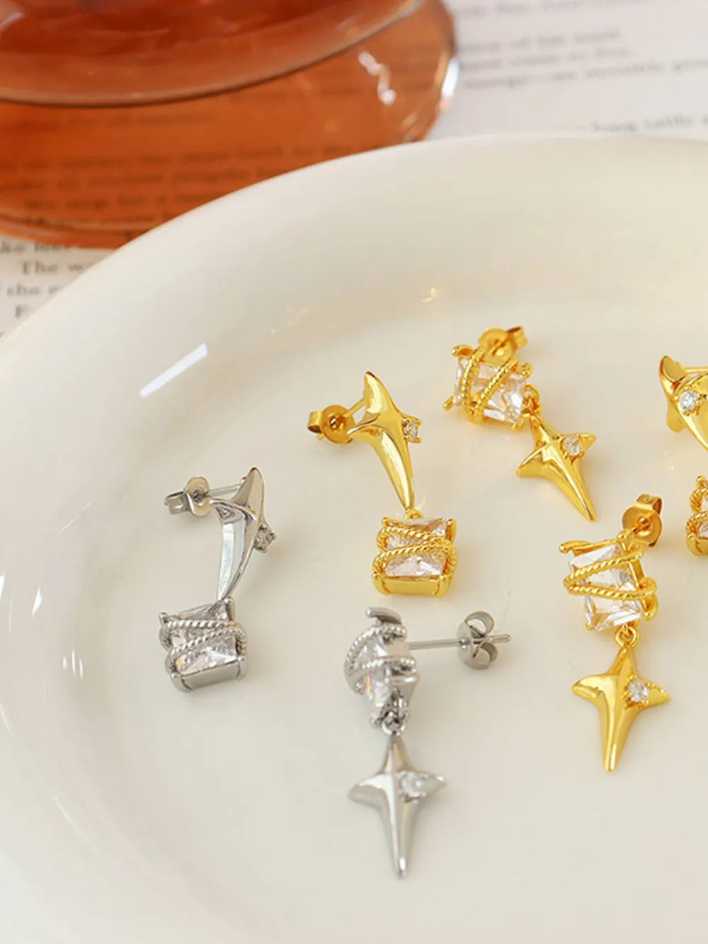 Zircon Copper Geometric Drop Earrings - V.I.P Digital Presence