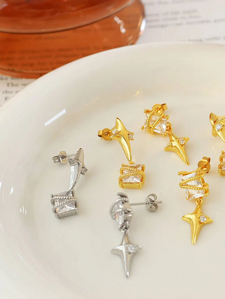 Zircon Copper Geometric Drop Earrings - V.I.P Digital Presence