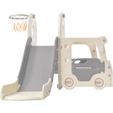 Kids Slide with Bus Play Structure Freestanding Bus Toy with Slide for Toddlers Bus Slide Set with Basketball Hoop